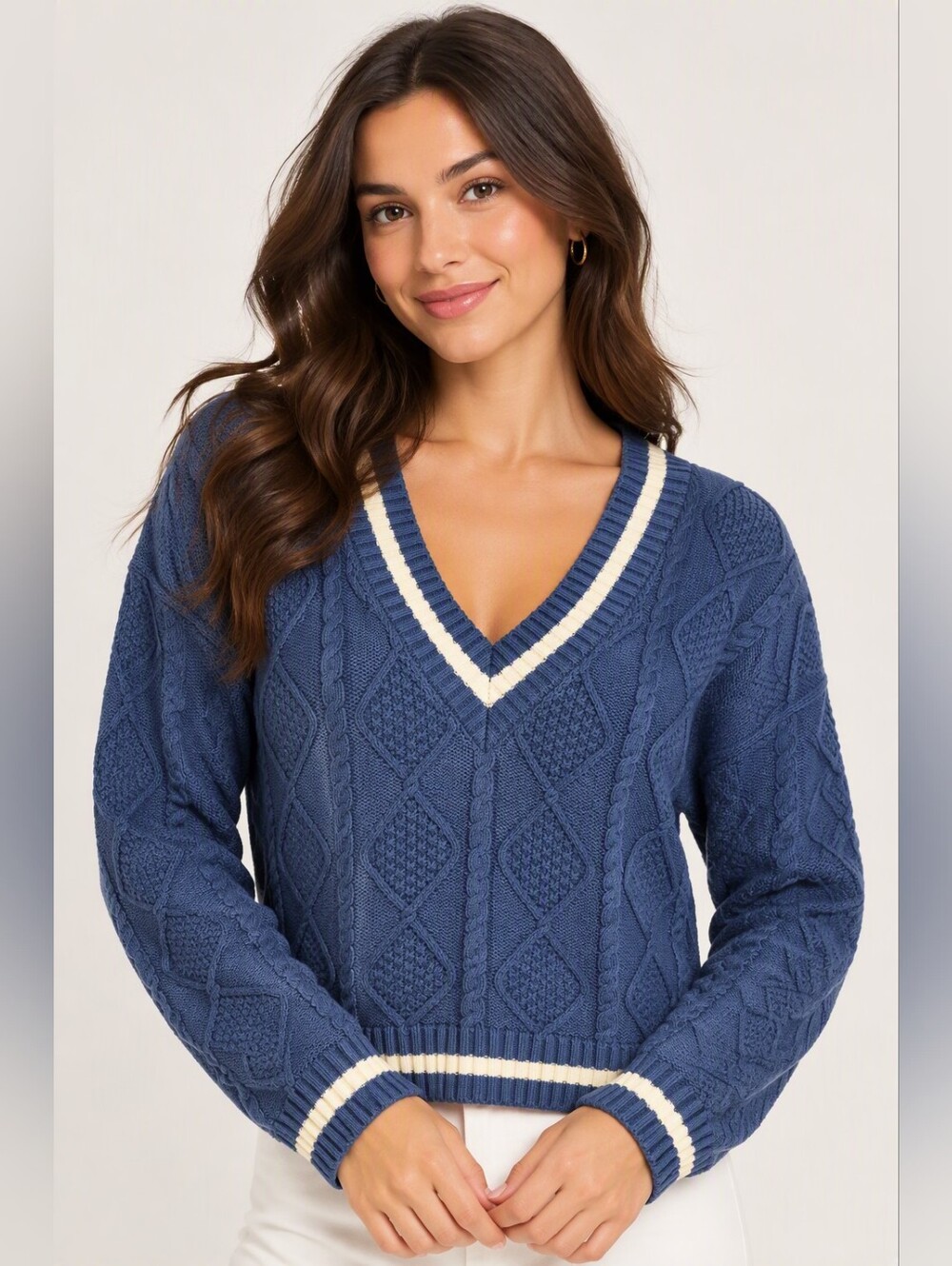 Cable Knit V-Neck Sweater